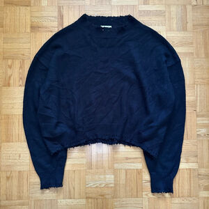 Bare Knuckles Wool Cashmere Distressed Knit Sweater Mens Medium Black Pullover